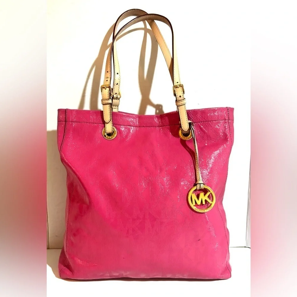 Michael Kors Pink signature print metallic leather Tote Bag